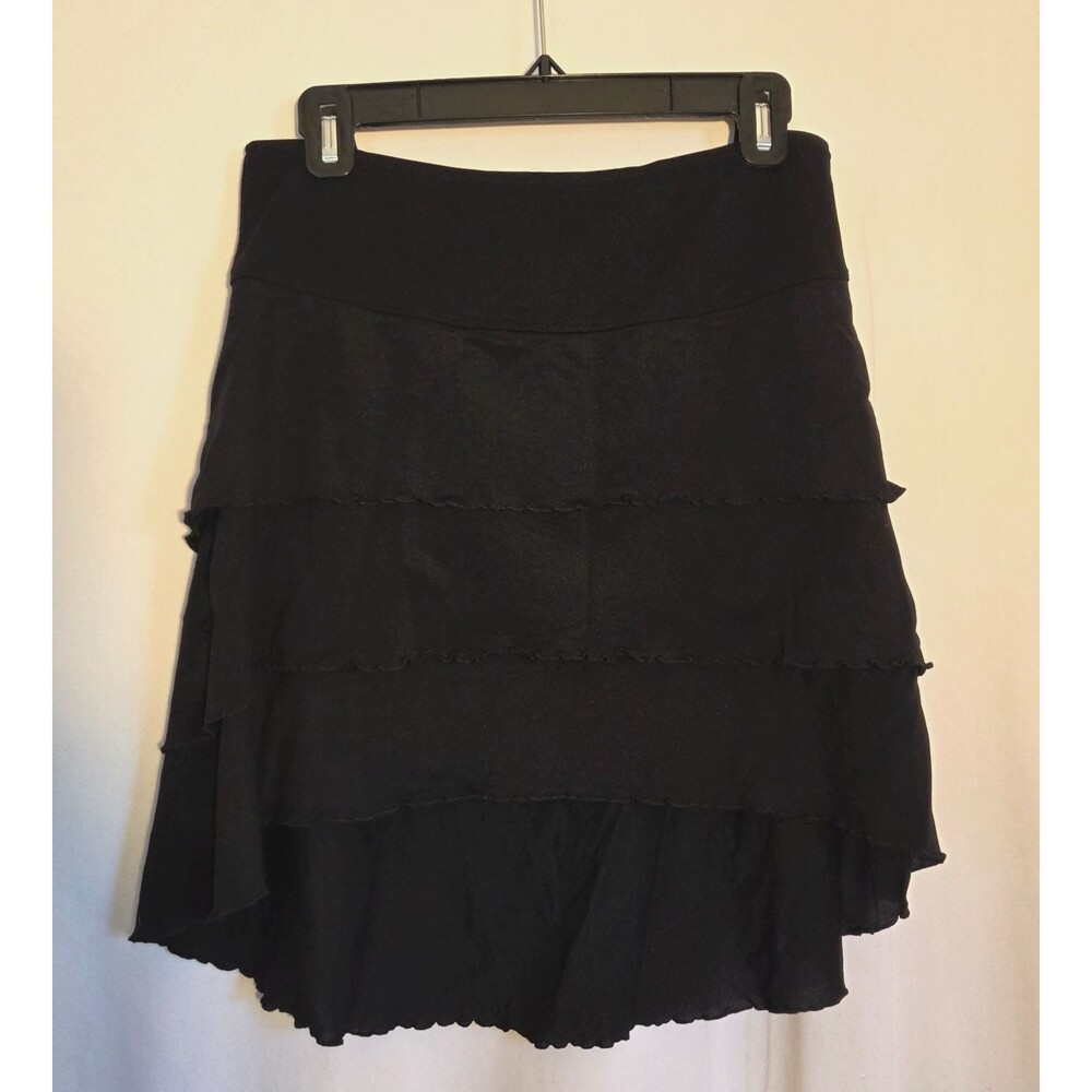 Body Glove Black Tiered Ruffle Skirt Women's Medium High Low Stretch Pull On